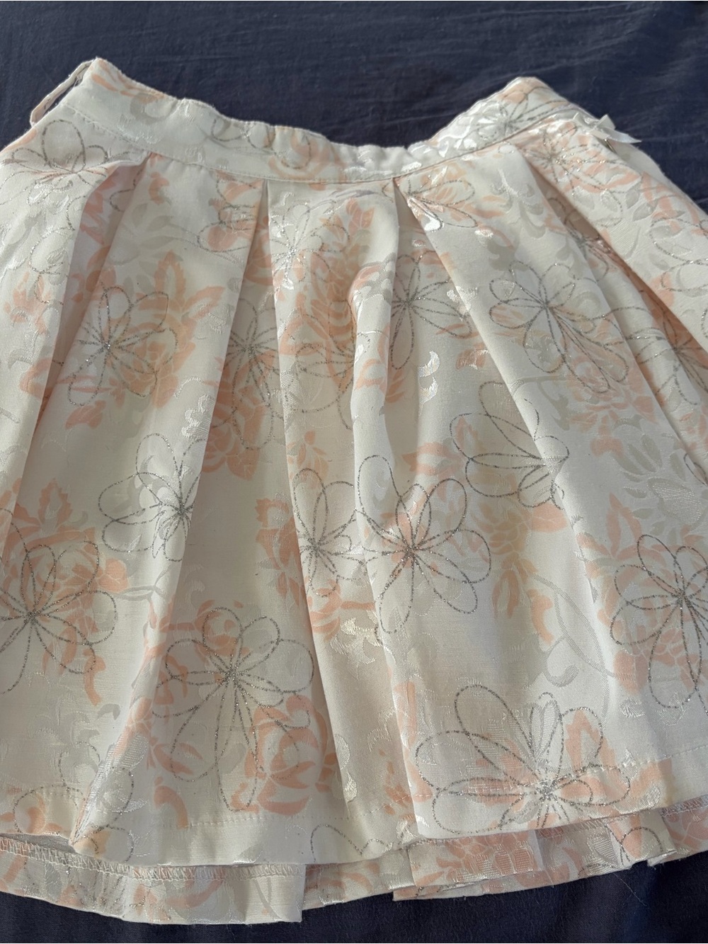 Girls Cream Floral Pleated Skirt - Soft Pink Accents